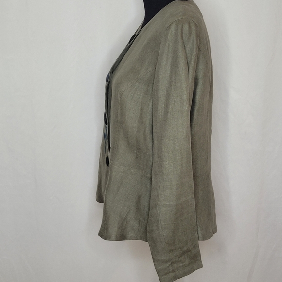 Beppa Linen Art-To-Wear Abstract Collarless Button Front Top  / Blazer - Size M - Picture 2 of 11